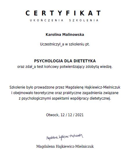 certyfikat psychologia